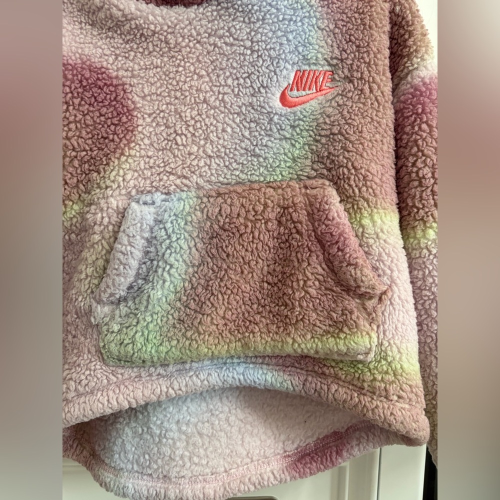 Nike Kids Pink Sherpa Hoodie with Pastel Tie-Dye Accents - Picture 3 of 7
